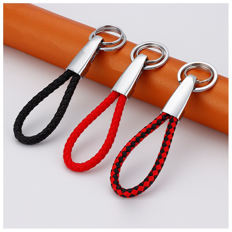 Leather rope metal keychain 