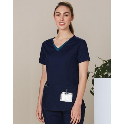 Ladies Contrast Colour S/S Scrub Top 